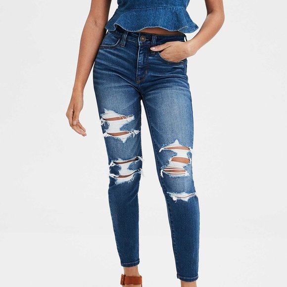 American Eagle Outfitters Jeans American Eagle Womens Dark Blue Distressed Jeans Poshmark